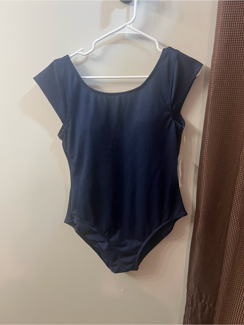 Lands' End Navy Cap-Sleeve Swim Bodysuit
